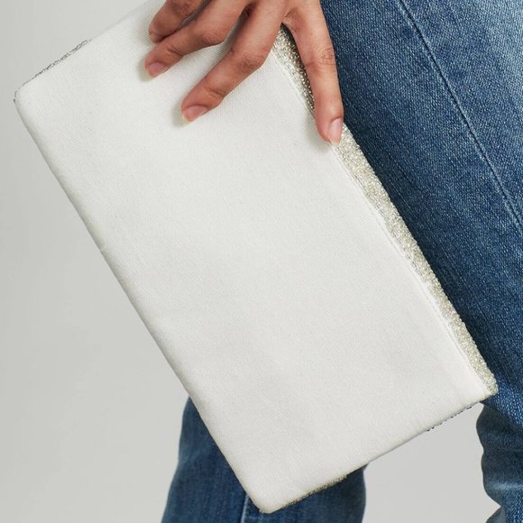 Silver Glass Beaded Evil Eye Symbol Crossbody Chain Clutch Handbag Bag NEW - Picture 5 of 7